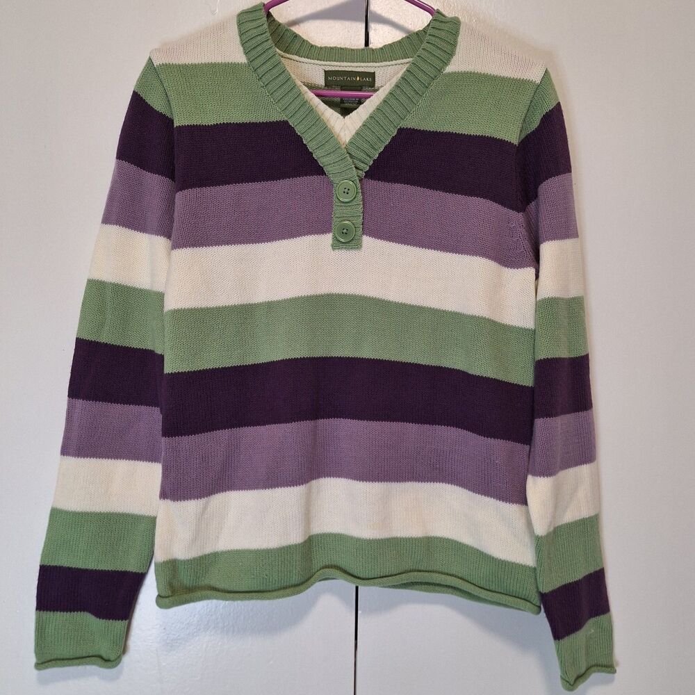 Mountain Lake Striped  Sweater Size Small 90s Y2K Green Purple